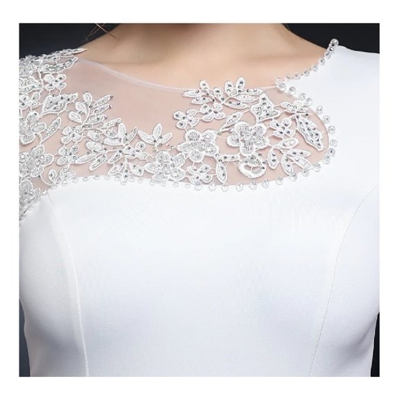 White Evening Gown Lace & Crystal Half Trumpet Dress Floor Length Formal Dress - Picture 4 of 6